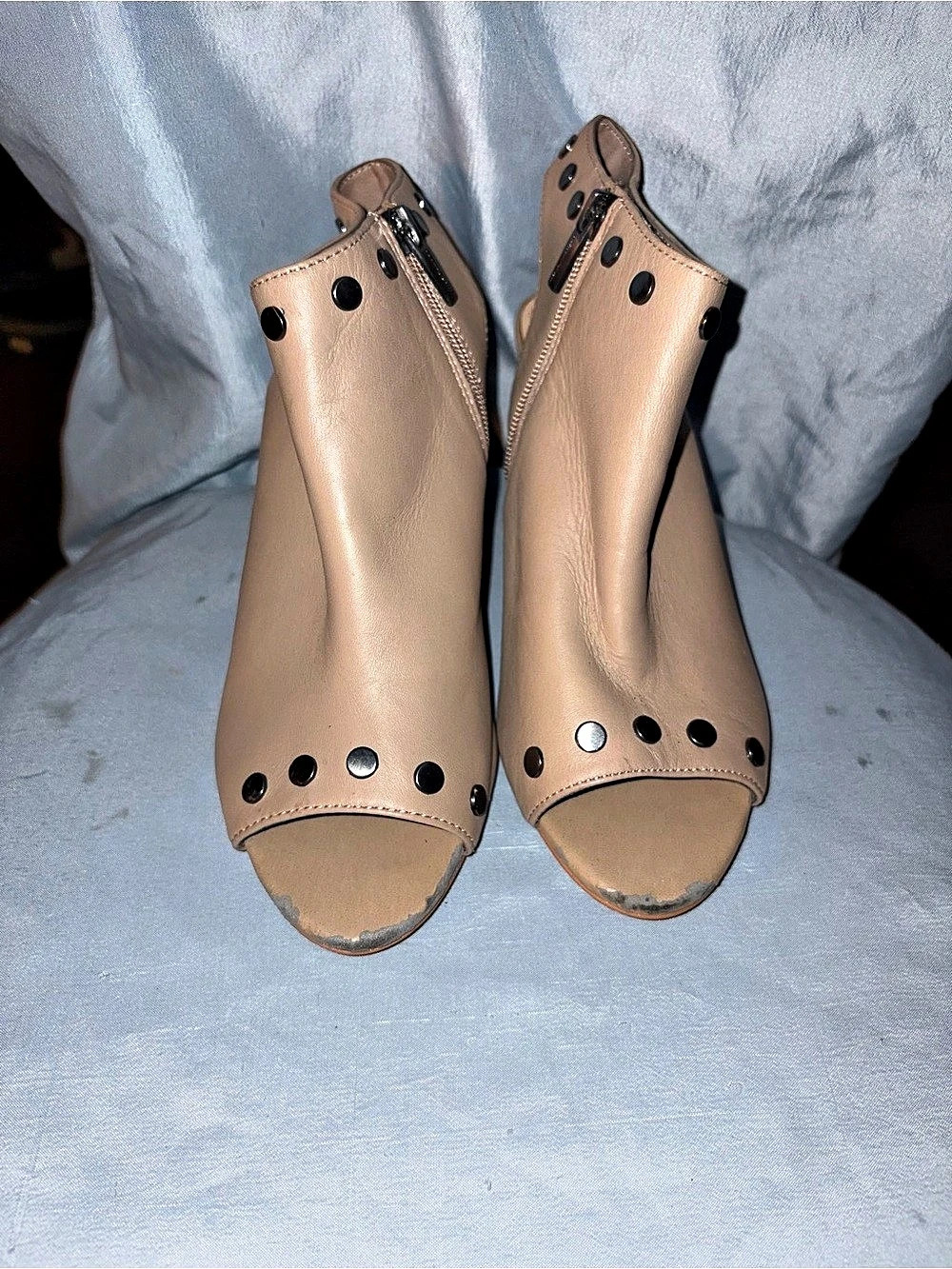 Vince Camuto Studded Peep-Toe Heels in Brown size 8.5